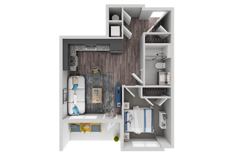 Floor plan for 1 bed, 1 bath, 600 sqft